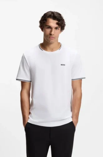T-shirt i stretchbomull med ränder och logotyp
