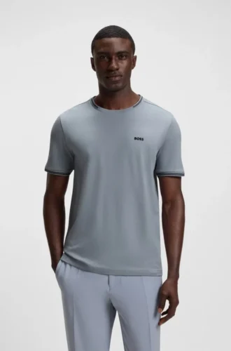 T-shirt i stretchbomull med ränder och logotyp