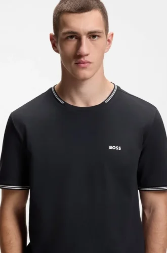 T-shirt i stretchbomull med ränder och logotyp