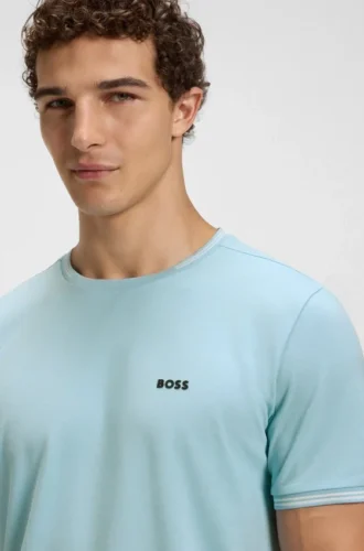 T-shirt i stretchbomull med ränder och logotyp