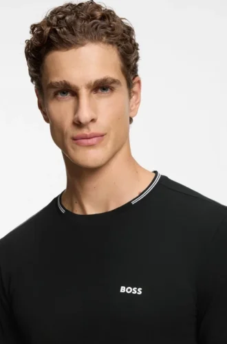 T-shirt i stretchbomull med ränder och logotyp
