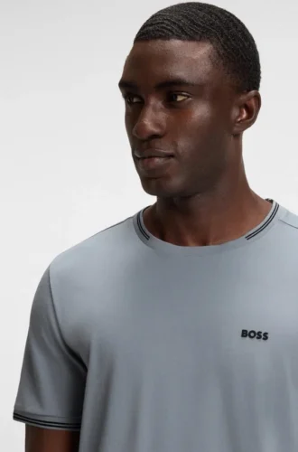 T-shirt i stretchbomull med ränder och logotyp