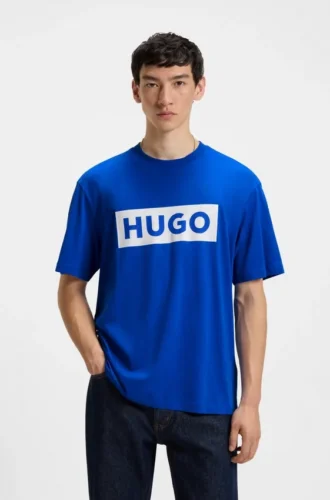 T-shirt med blå logotyp i bomullsjersey