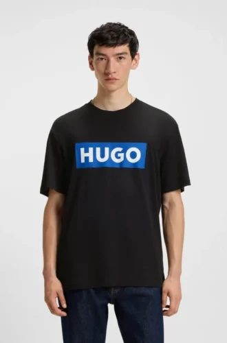 T-shirt med blå logotyp i bomullsjersey