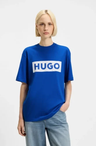 T-shirt med blå logotyp i bomullsjersey