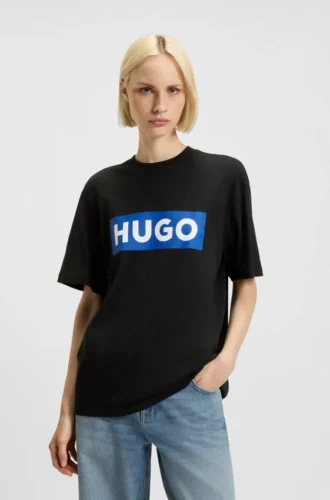 T-shirt med blå logotyp i bomullsjersey