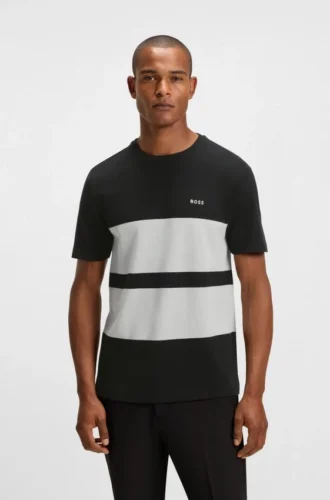 T-shirt med blockränder i bomullspiqué