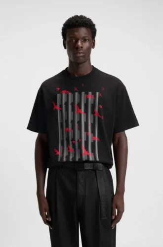T-shirt med fågelmotiv i bomullsjersey