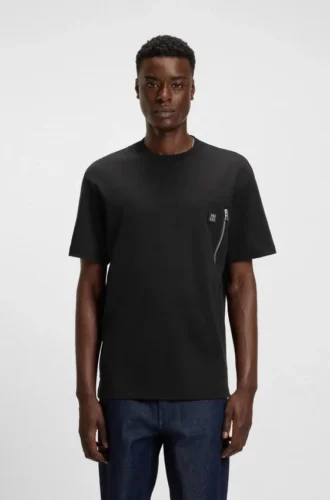 T-shirt med ficka med dragkedja i interlockbomull