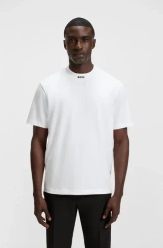 T-shirt med logotyp på kragen i stretchbomull