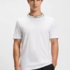 T-shirt med randig krage i bomullsjersey T-shirt med randig krage i bomullsjersey