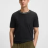 T-shirt med randig krage i bomullsjersey T-shirt med randig krage i bomullsjersey