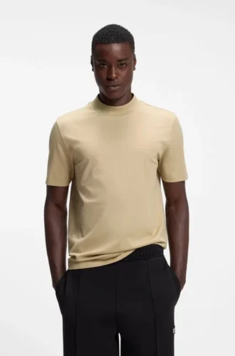 T-shirt med ståkrage och smal passform i stretchbomull