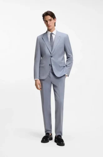 Tredelad kostym i slim fit i poplin av ullblandning