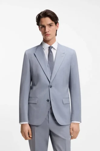 Tredelad kostym i slim fit i poplin av ullblandning