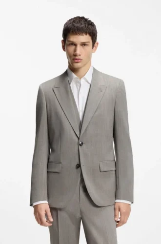 Tredelad kostym i slim fit i poplin av ullblandning