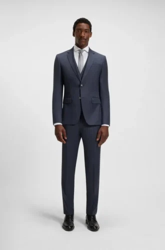 Tredelad slim fit-kostym i mönstrad stretchull