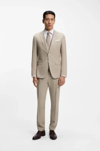 Tredelad slim fit-kostym i mönstrad stretchull
