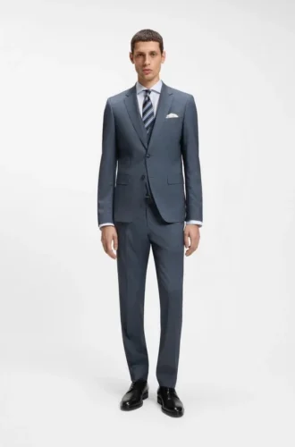 Tredelad slim fit-kostym i mönstrad stretchull