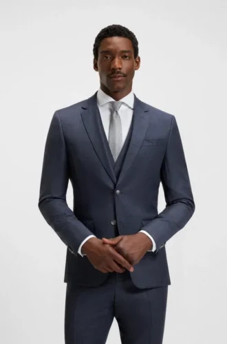 Tredelad slim fit-kostym i mönstrad stretchull