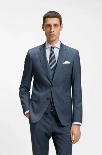 Tredelad slim fit-kostym i mönstrad stretchull