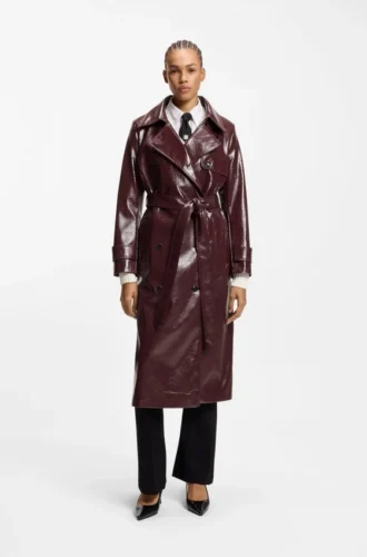 Trenchcoat i konstläder med dubbelknäppning