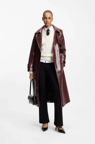 Trenchcoat i konstläder med dubbelknäppning