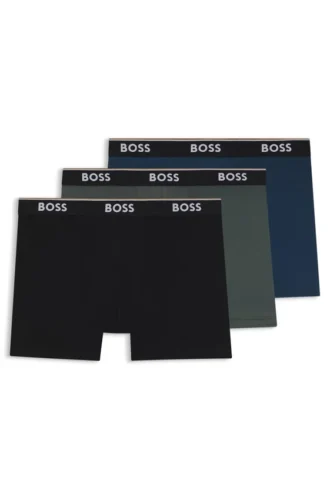 Trepack boxershorts med logotyp i midjan i stretchbomull