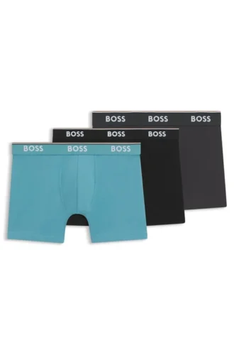 Trepack boxershorts med logotyp i midjan i stretchbomull