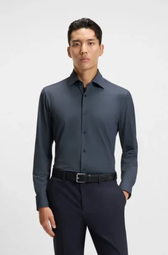 Tryckt slim fit-skjorta i funktionsstretch