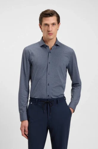 Tryckt slim fit-skjorta i italiensk funktionsstretchjersey