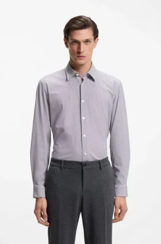 Tryckt slim fit-skjorta i stretchig funktionsjersey