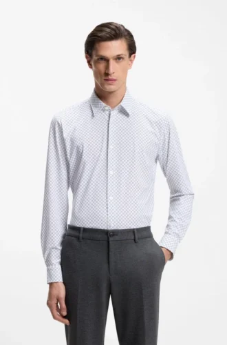 Tryckt slim fit-skjorta i stretchig funktionsjersey
