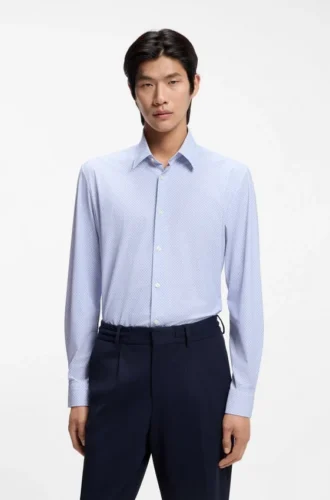 Tryckt slim fit-skjorta i stretchig funktionsjersey