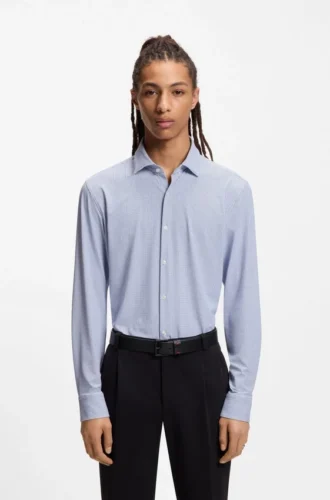 Tryckt slim fit-skjorta i stretchig funktionsjersey