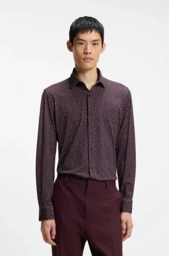 Tryckt slim fit-skjorta i stretchig funktionsjersey