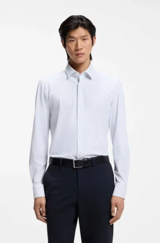 Tryckt slim fit-skjorta i stretchig funktionsjersey