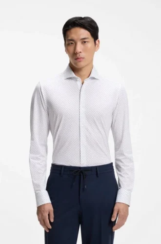 Tryckt slim fit-skjorta i stretchig funktionsjersey