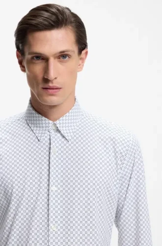 Tryckt slim fit-skjorta i stretchig funktionsjersey