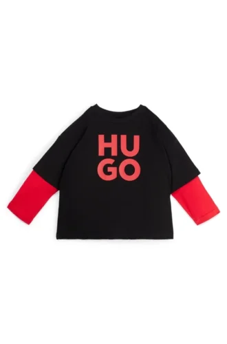 Två-i-ett-T-shirt för barn med staplat logotryck
