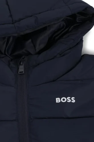 Vadderad jacka med huva och logodetaljer för barn