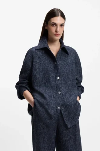 Över skjorta i avslappnad passform i tweed med denimlook