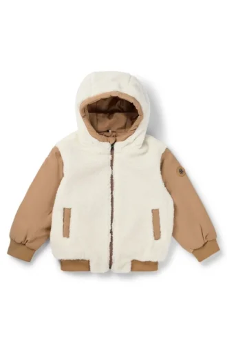 Vändbar jacka med huva för barn i twill och sherpafleece